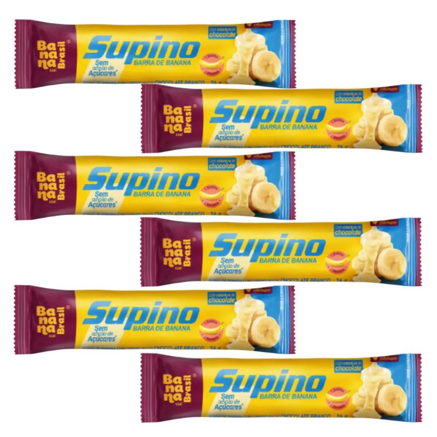 Kit 6 Barra de Banana Cobertura de Choc. Branco 24G Banana Brasil