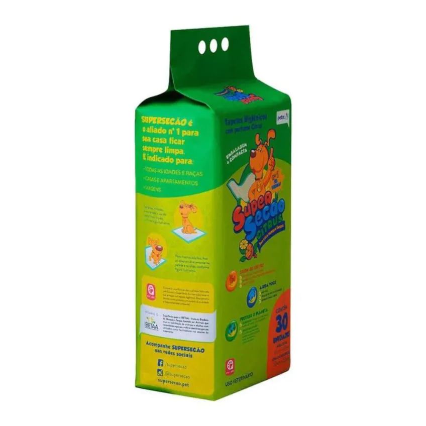 Tapete Higiênico Super Secão Citrus 30Un 80X60Cm para Cães