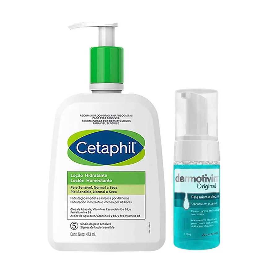 Cetaphil e Dermotivin Kit - Hidratante Corporal para Peles Normais ou Secas + Espuma de Limpeza Facial para Peles Mistas a Oleosas