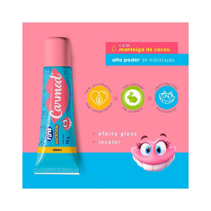 Hidratante Labial Carmed Fini Dentaduras Incolor Efeito Gloss 10g