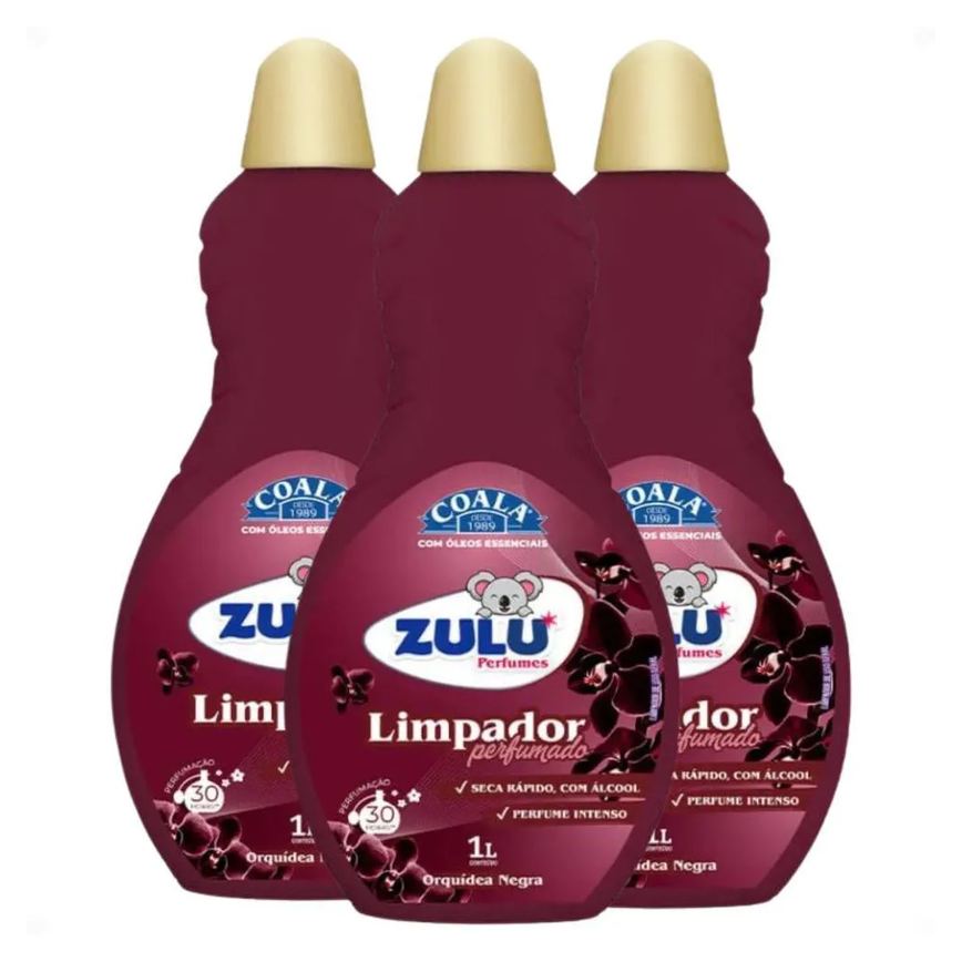 Kit Coala Zulu Perfumes: 3 Limpadores Perfumados Orquídea Negra 1l