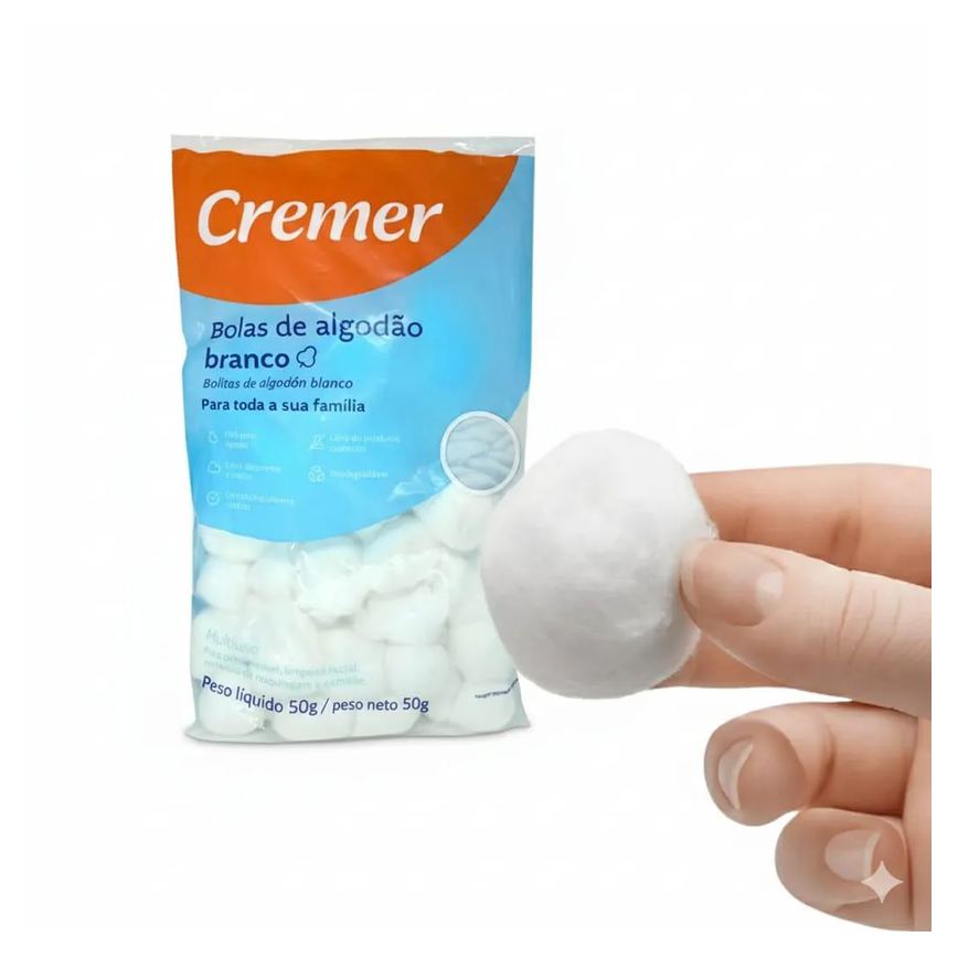 Algodão Bola Branco Cremer 50G Puro Pacote Unhas - Curativo