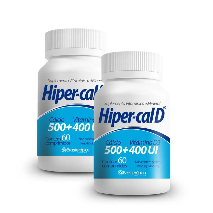 Kit 2 Frascos Carbonato de Calcio Hiper Cal Vitamina D 500 400Ui