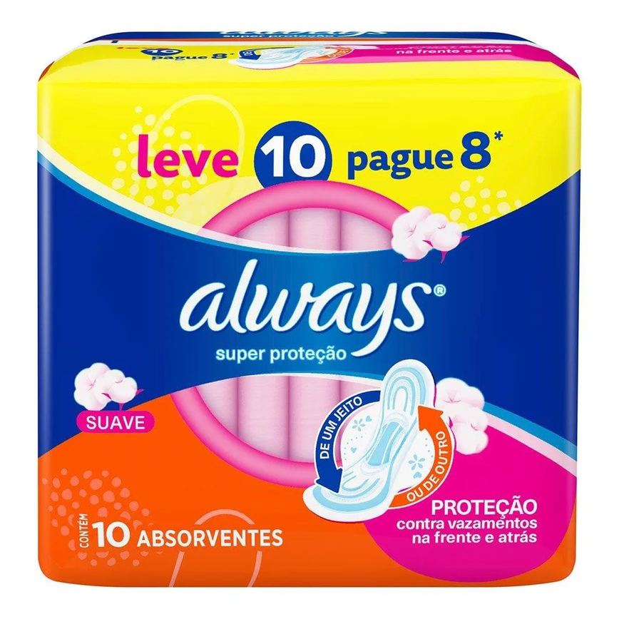 Absorvente Always Básico Cobertura Suave com Abas - Embalagem com 8 unidades - Leve 10 Pague 8