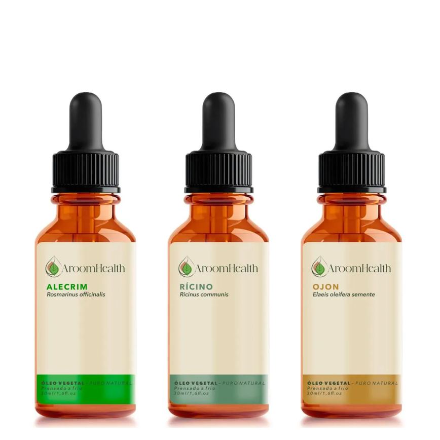 Kit Óleos Vegetais de Alecrim, Semente de Ojon/batana e Rícino - 30ml Cada