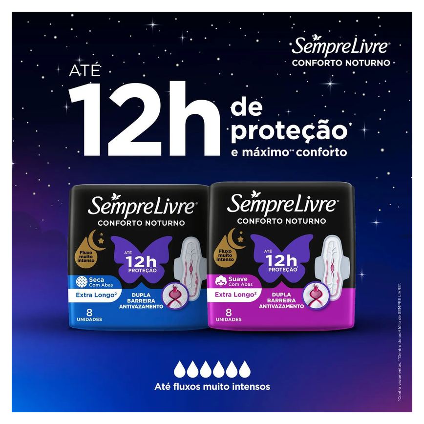 Absorvente Sempre Livre Conforto Noturno Cobertura Suave Com Abas 32 unidades