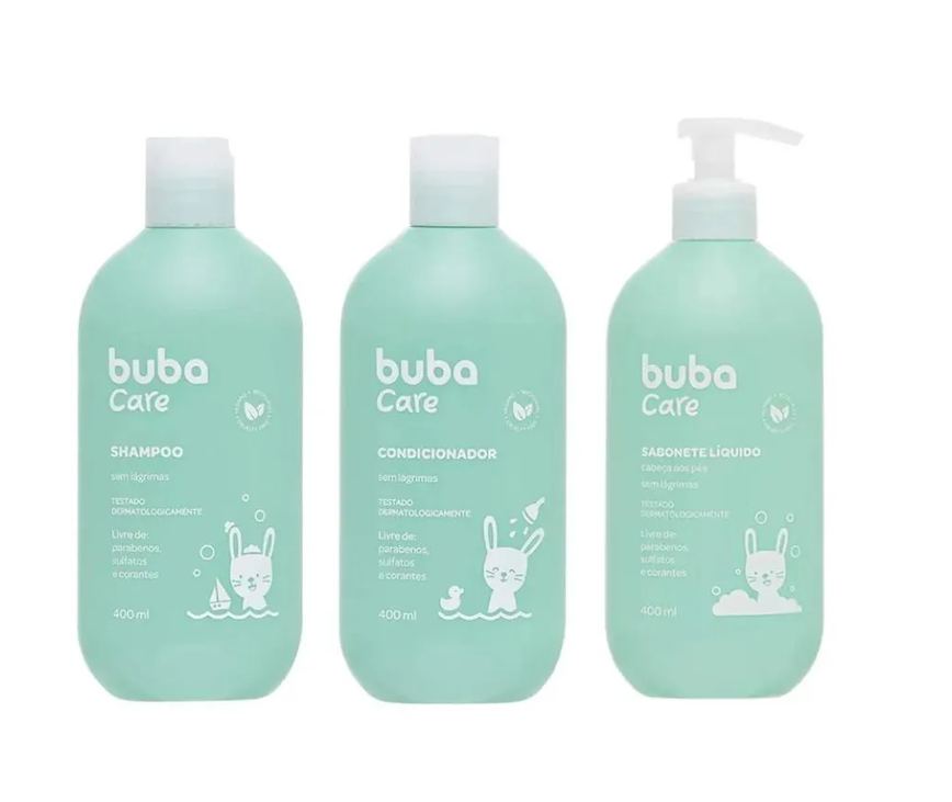 Kit Buba Care Vegano sem Lágrimas Shampoo + Condicionador + Sabonete Líquido 400Ml