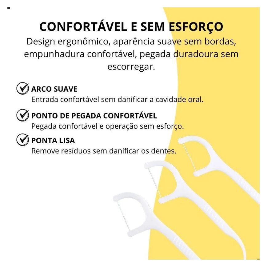 Kit 30 Fios Dentais com Cabo Haste Dental Flosser Descartável Higiene Bucal Portátil