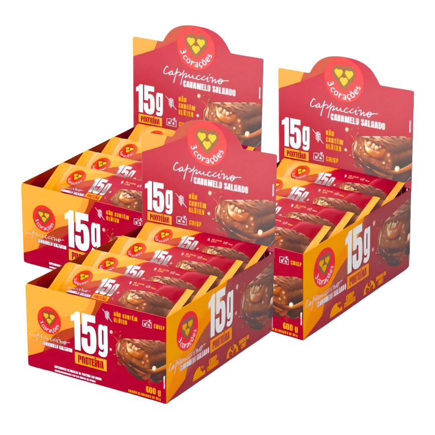 3X Barra Proteica 3 Corações Cappuccino Caramelo 12Un 50G Cappuccino Caramelo Salgado