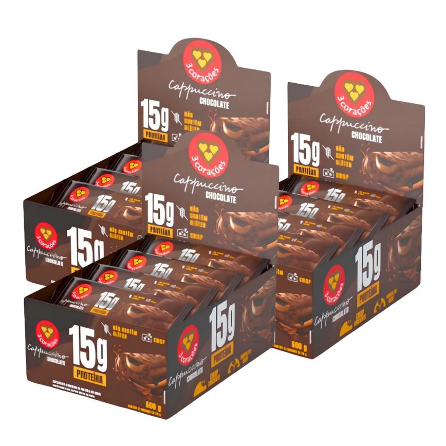 3X Barra Proteica 3 Corações Cappuccino Chocolate 12Un 50G