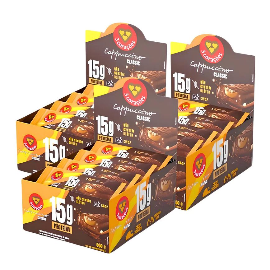 3X Barra Proteica 3 Corações Cappuccino Classic 12Un 50G
