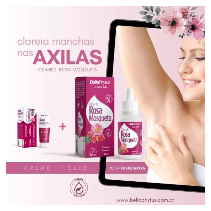 Rosa Mosqueta Rubiginosa Óleo 100% Puro 30Ml - Bellaphytus Clareador Facial e Corporal
