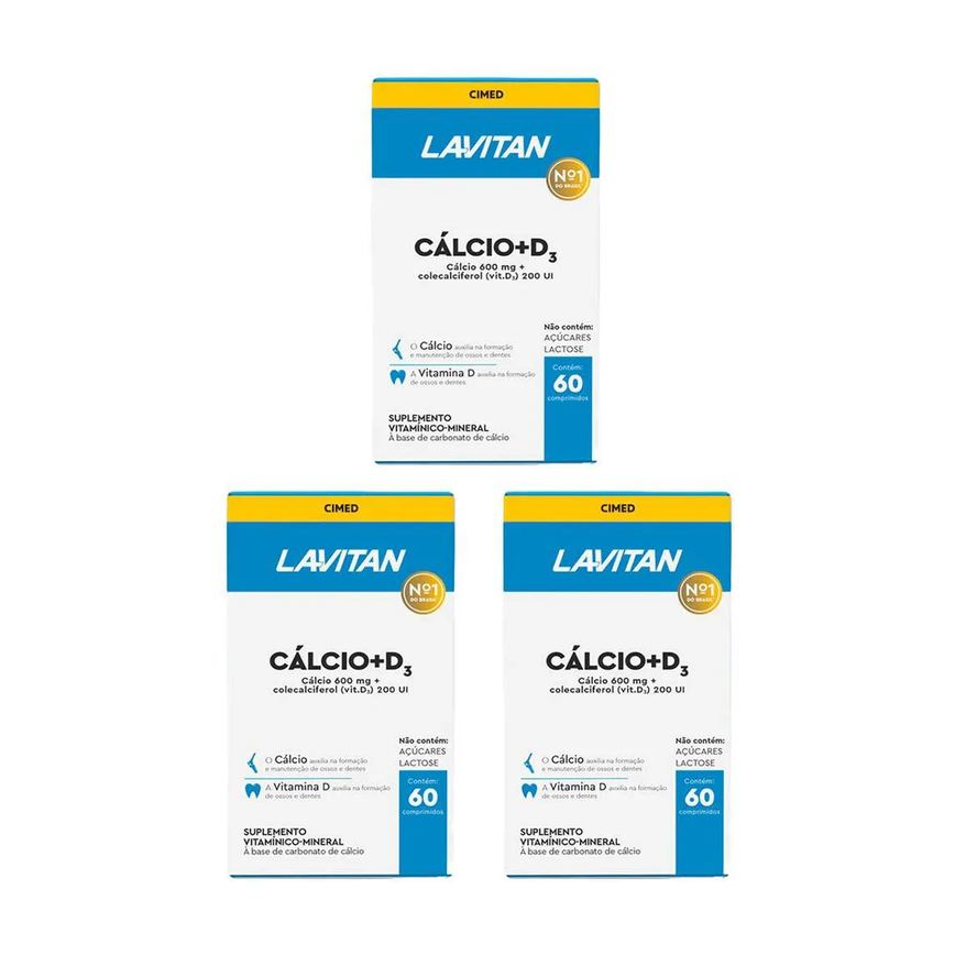 Kit 3 Lavitan Cálcio 600mg 200UI Vit D3 - 60 Comprimidos - Cimed