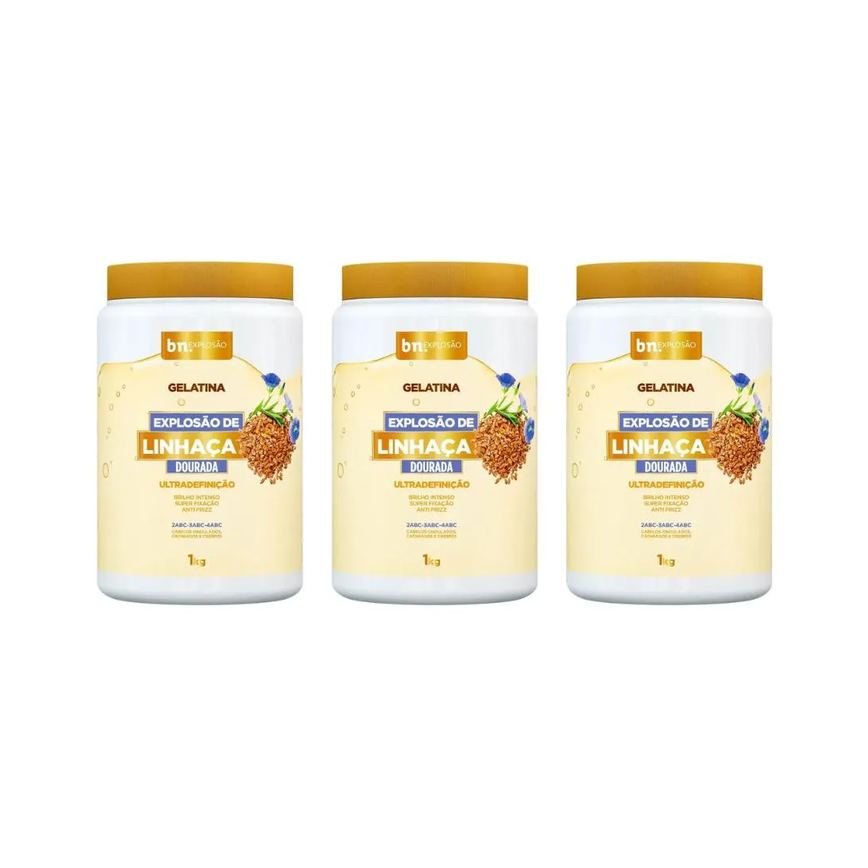 Gelatina Beleza Natural 1000G Explosao Linhaça - Kit C/ 3Un