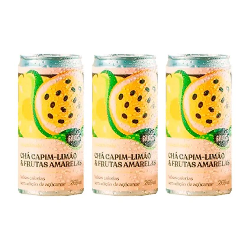 Kit 3X: Chá de Capim Limão com Frutas Amarelas Gaseificado Brazô 269Ml