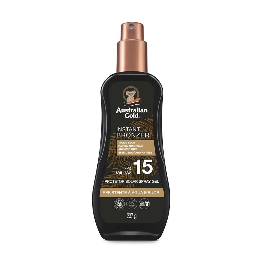 Bronzeador Australian Gold Instant Bronzer FPS 15 Corporal Spray Gel com 237ml