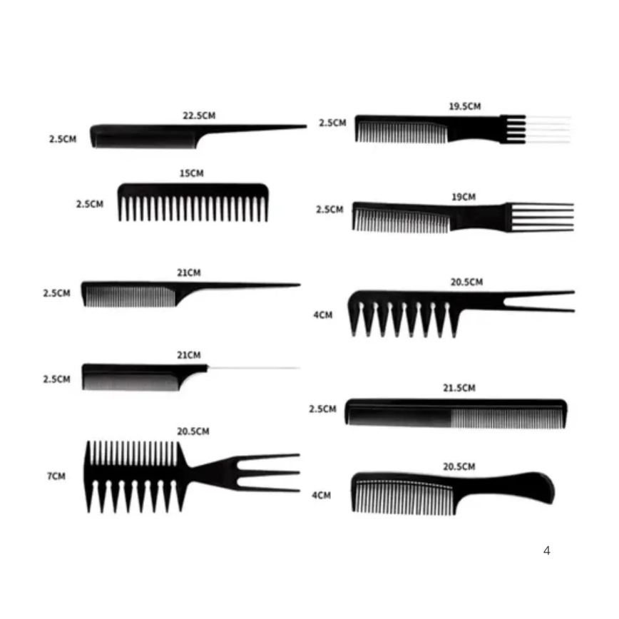 Kit 10 Pentes Profissional Cabeleireiro Pente Fino Garfo Salão Barbeiro para Corte