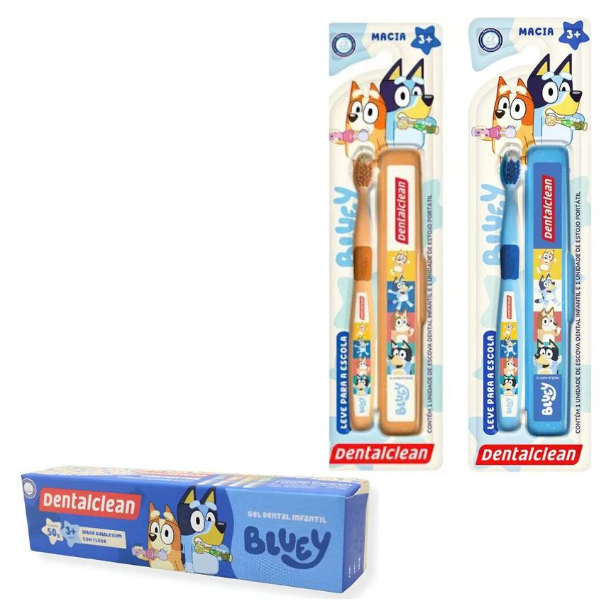 Escova de Dente com Estojo + Gel Dental Bluey - Dentalclean