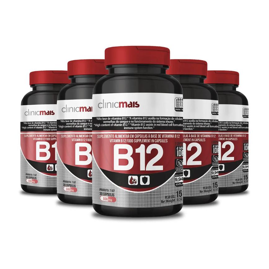 Kit 5 Vitamina B12 500Mg Clinicmais 30 Cápsulas