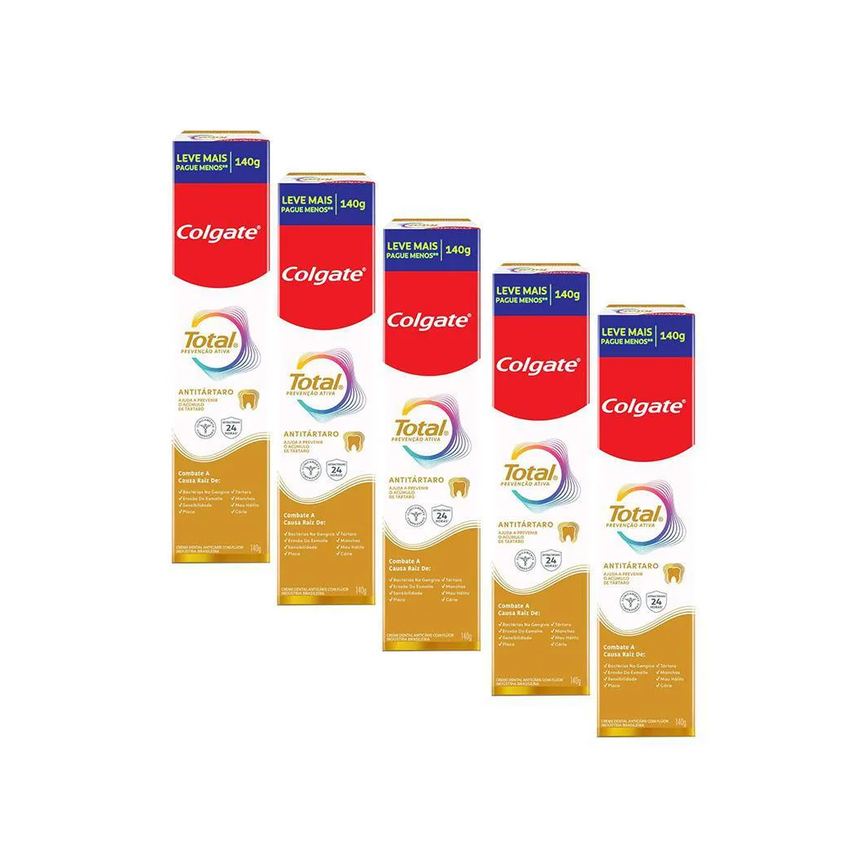 Kit 5 Cremes Dentais Colgate Total Anti Tártaro 140G