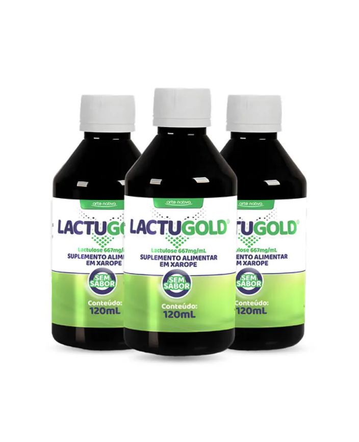Kit 03 Unidades Lactugold Lactulose Fibras Alimentares Sem Sabor 120ml Arte Nativa