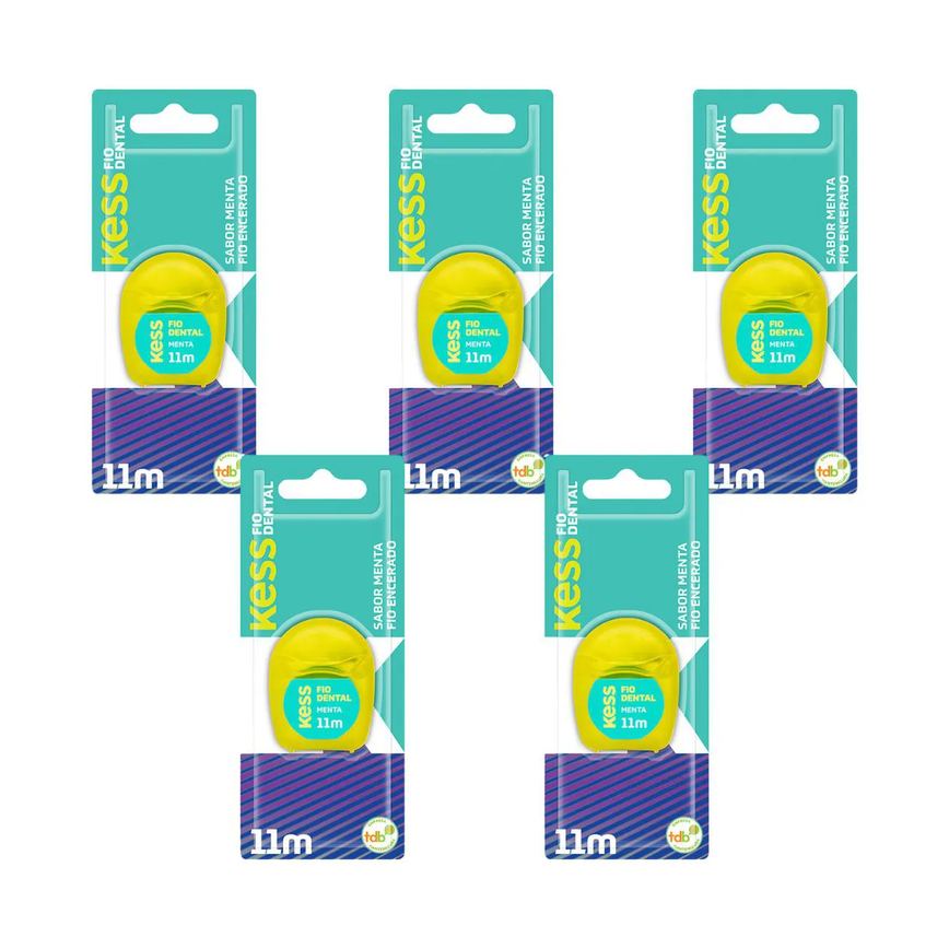 Kit 5 Fio Dental Encerado Menta Mini 11M - Kess