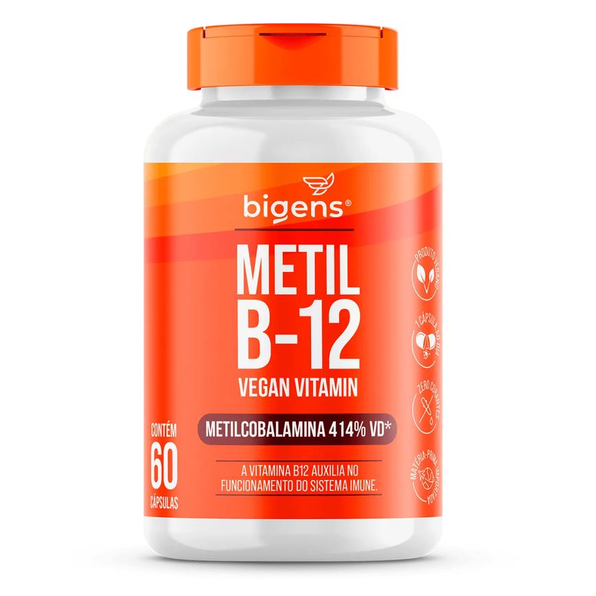 Metil B-12 Vegan Vitamin Metilcobalamina 414% VD, 60 Cápsulas Bigens