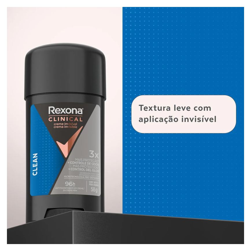 Desodorante Antitranspirante Stick Creme Rexona Men Clinical Clean Masculino 96h 58g