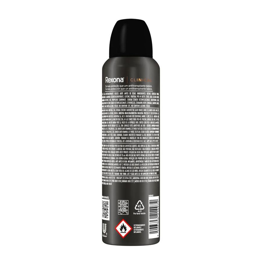 Desodorante Antitranspirante Aerosol Rexona Men Clinical Clean Masculino 96h 150ml