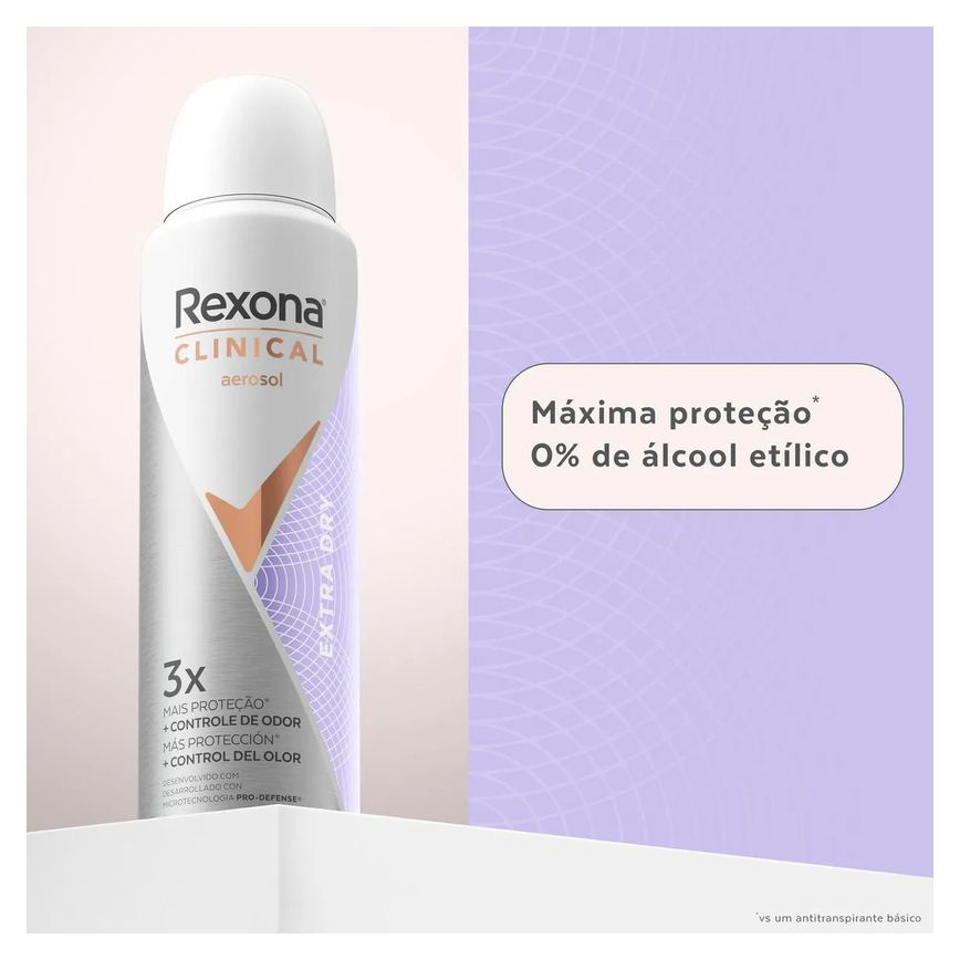 Desodorante Antitranspirante Aerosol Rexona Clinical Extra Dry Feminino 96h 150ml