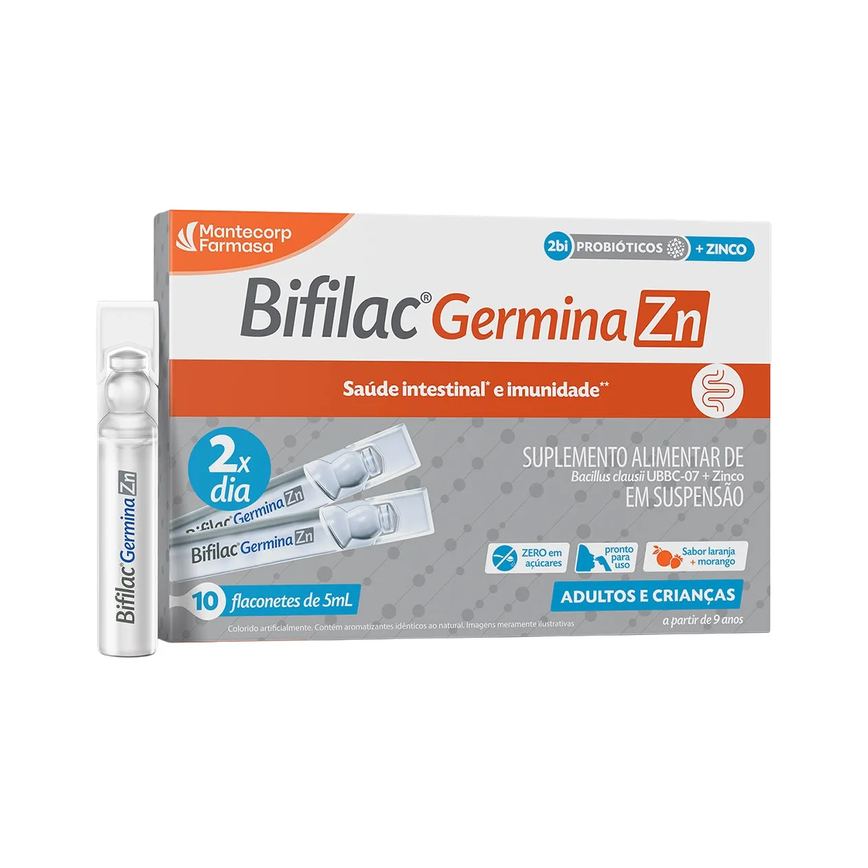 Probiótico Bifilac Germina ZN 2bi + Zinco Suspensão Oral Laranja e Morango 10 flaconetes de 5ml cada