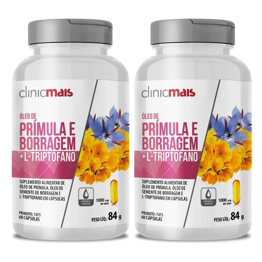 Kit 2X Óleo de Prímula + Borragem + L-Triptofano 1000Mg 60 Cápsulas - Clinicmais