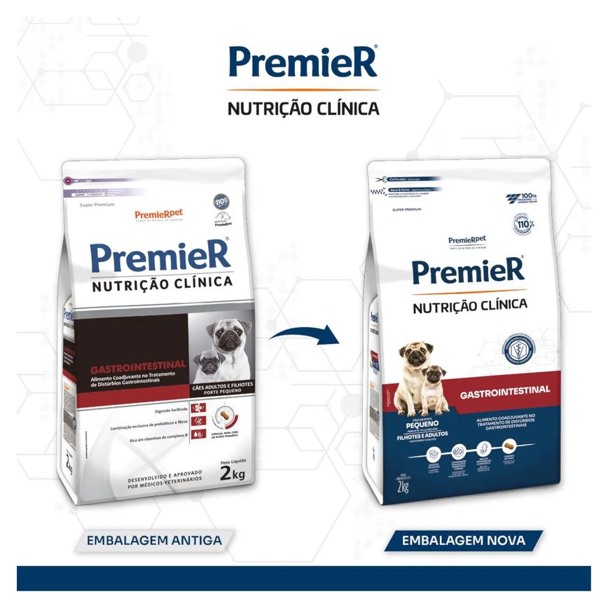 Ração Premier Nutrição Clínica para Cães Adultos de Raças Pequenas Gastro Intestinal 2Kg