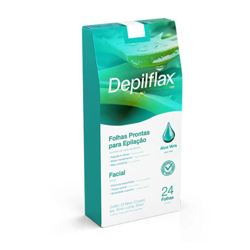 Folhas Prontas Facial Depilação Cera Depilflax Aloe Vera 24Un