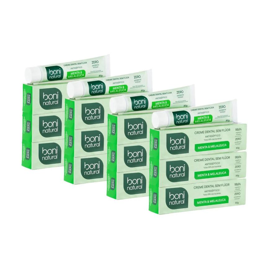 Kit 12 Creme Dental Boni Natural Menta e Melaleuca 90G
