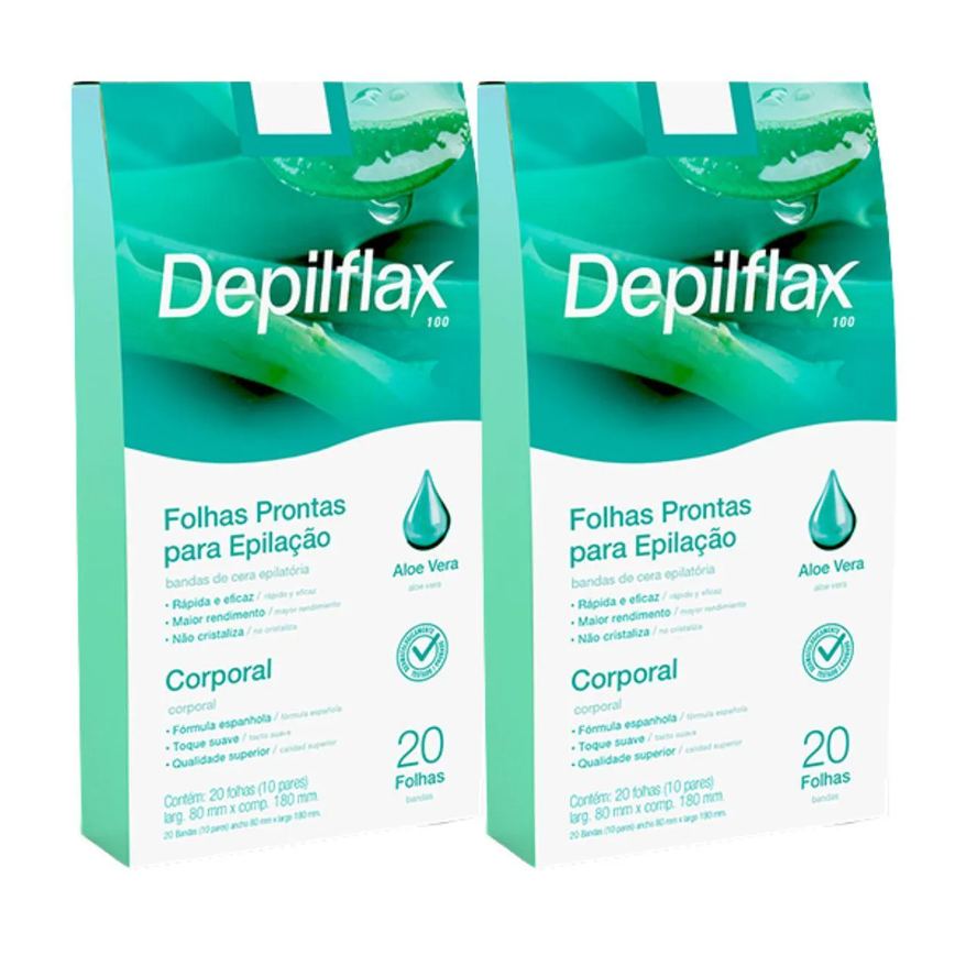Kit 2 Folhas Prontas Corporais Depilação Cera Depilflax Aloe Vera 40Un
