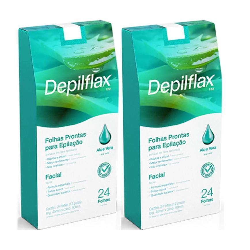 Kit 2 Folhas Prontas Facial Depilação Cera Depilflax Aloe Vera 48Un