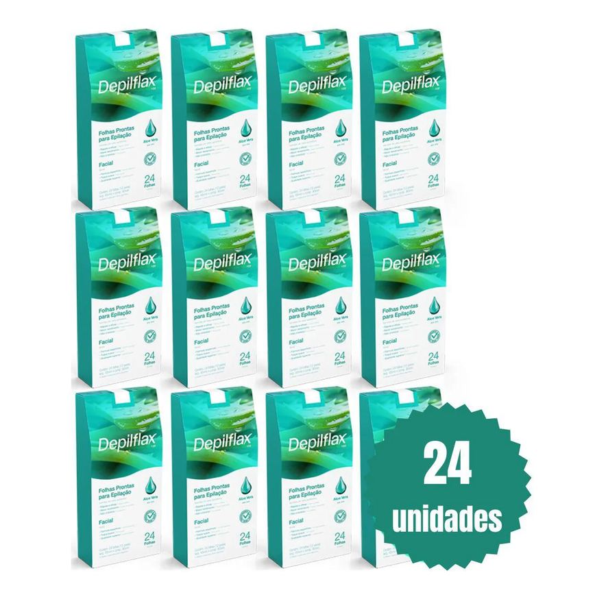 Kit 24 Folhas Prontas Facial Depilação Cera Depilflax Aloe Vera 576Un