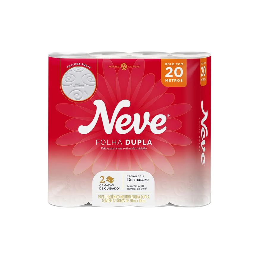 Papel Higiênico Neve Toque da Seda Folha Dupla 12 Rolos