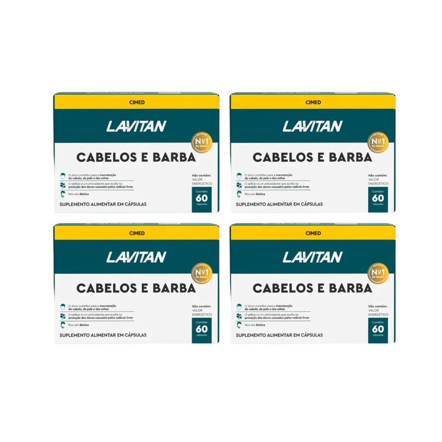 Kit 4 Suplemento Lavitan Cabelos e Barba com 60 Cáps - Cimed