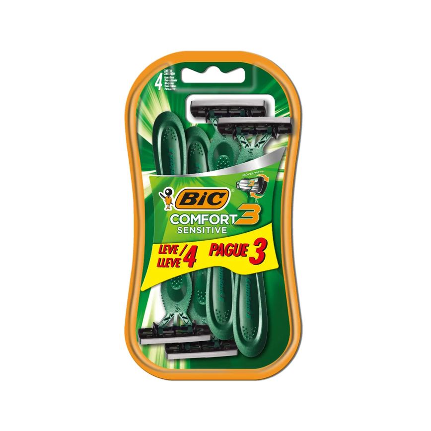 Barbeador Descartável Bic Comfort 3 Sensitive 4 unidades