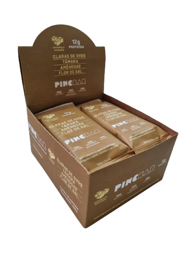 Barra de Proteína Caramelo Salgado Sem Açúcar 50g Pincbar 12 unidades