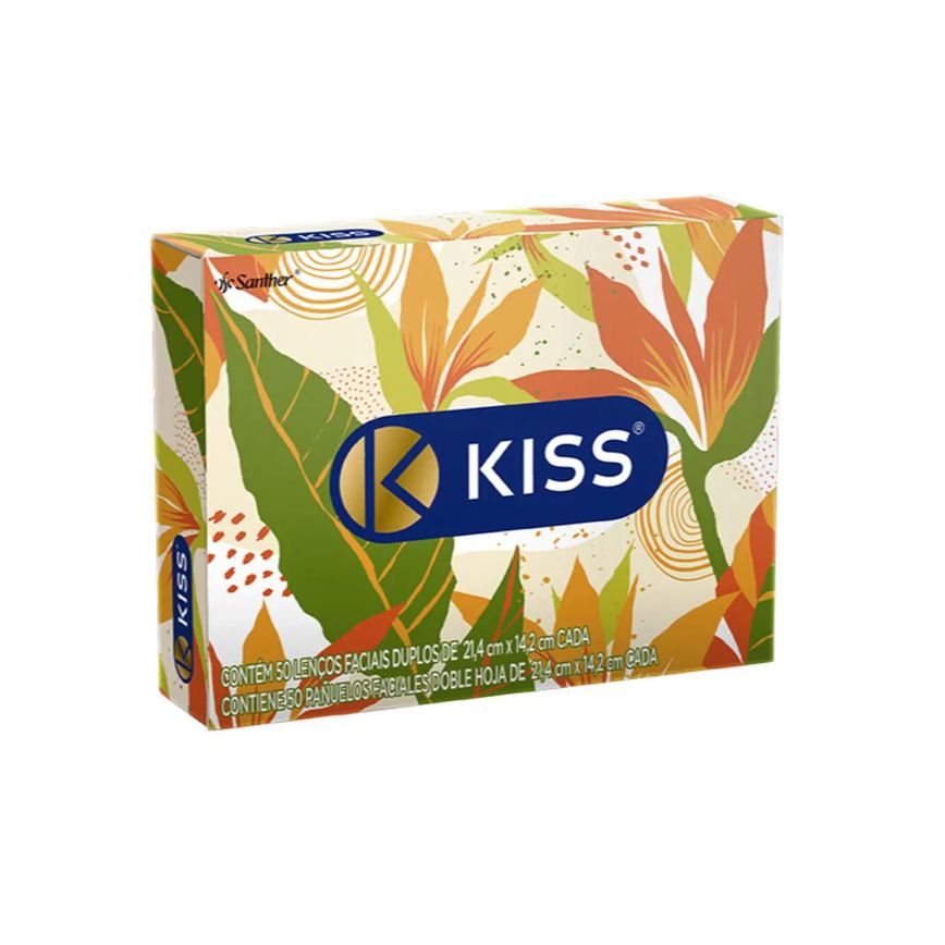 Lenço de Papel Facial Kiss Folha Dupla com 50 Unidades