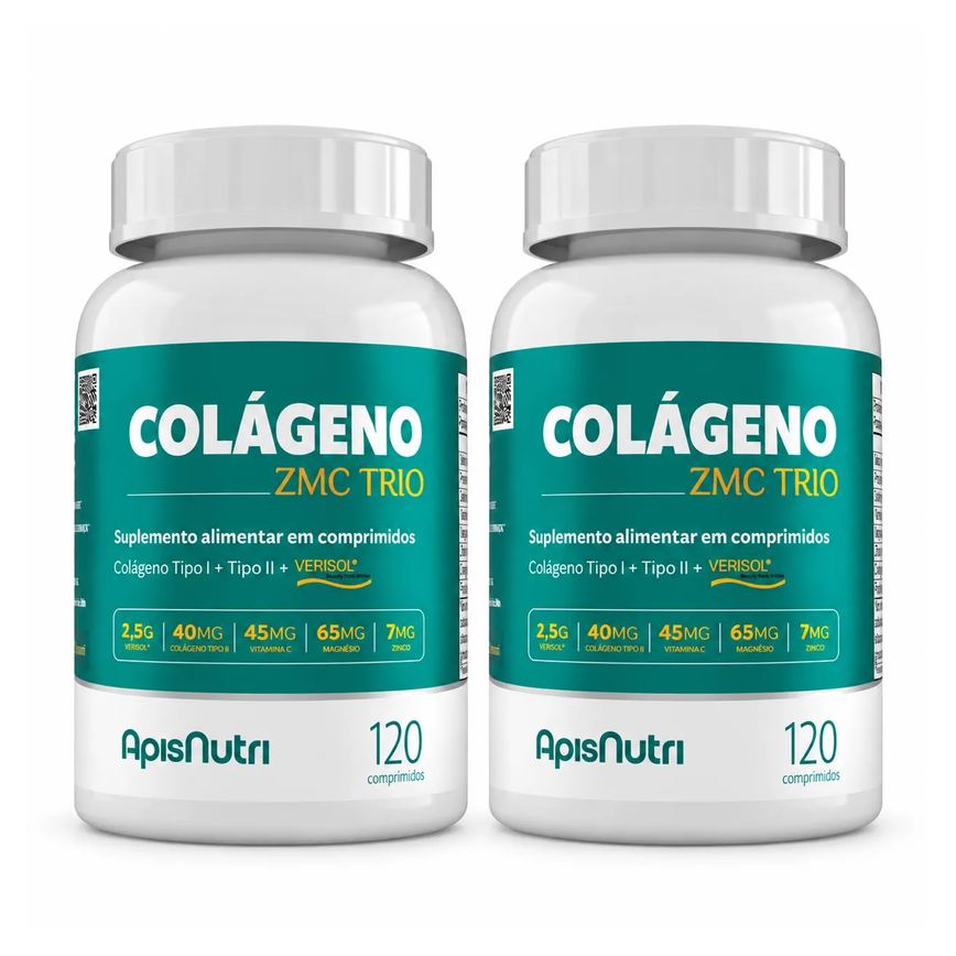 Kit 2 Colágeno Zmc Trio Apisnutri 120 Comprimidos