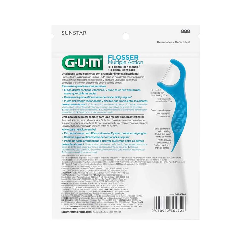 Fio Dental com Cabo G.U.M Flosser Multiple Action com 40 unidades