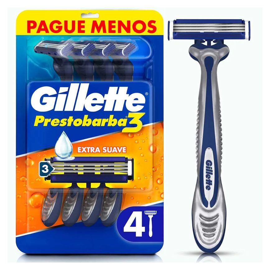 Aparelho de Barbear Descartável Gillette Prestobarba 3 com 4 unidades