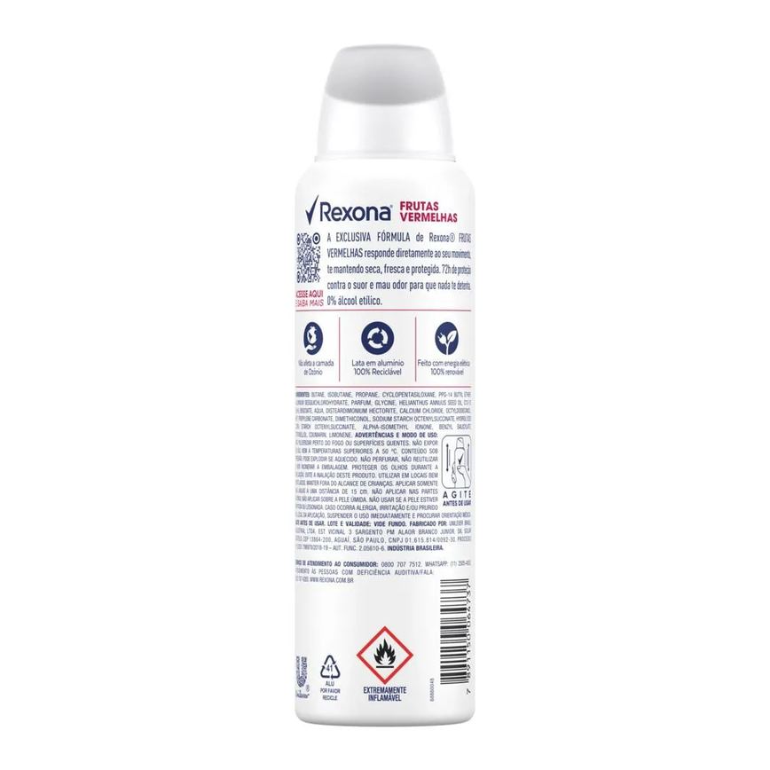 Desodorante Antitranspirante Aerosol Rexona Frutas Vermelhas Feminino 72h 150ml