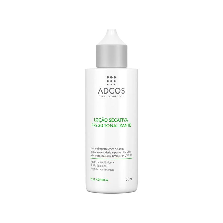Loção Secativa Facial Adcos Tonalizante Acne Solutions FPS 30 com 50ml