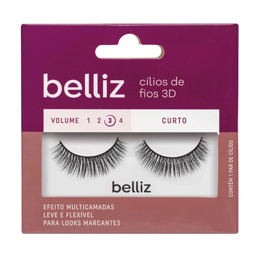 Cílios Postiços Belliz 3D Curto 201 com 1 par