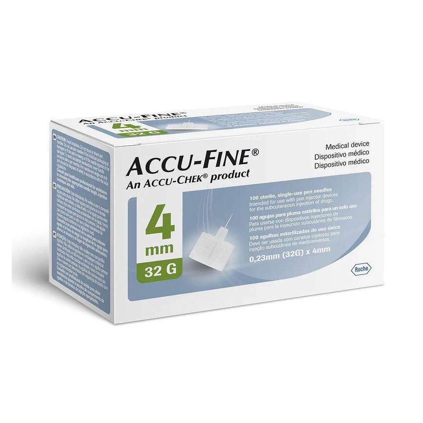 Agulha Accu Fine 4mm para Caneta Aplicadora de Insulina com 100 unidades